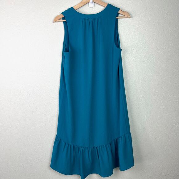 Charles Henry High Low Ruffle Sleeveless Shift Dress Teal Blue Size Small‎ - Picture 6 of 7